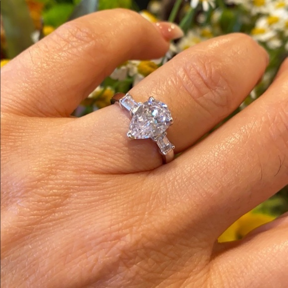 Sterling Silver Pear Solitaire Engagement Ring 6